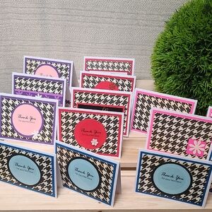 HOUNDSTOOTH Thank You Note Cards Black Pink Blue Purple Red Set Of 14 NWT